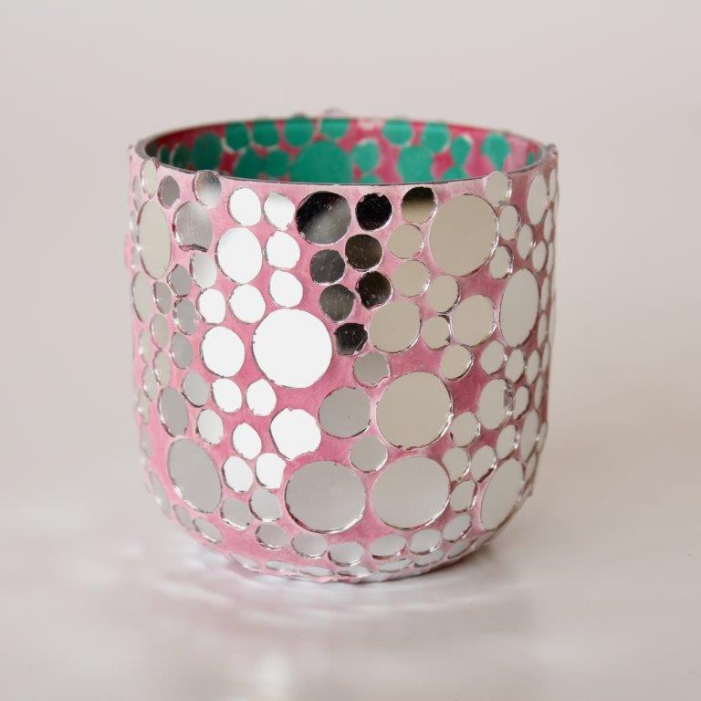 Small Pink Mosaic Glass Tea Light Candle Holder